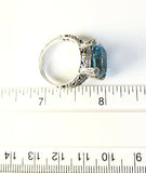 Sterling Silver 925 Square Faceted Blue Topaz Filigree Size 9 Ring Bali Jewelry
