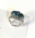 Sterling Silver 925 Oval Cushion Blue Topaz Filigree Size 8 Ring Bali Jewelry