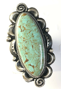 Large Native American Sterling Silver Navajo Turquoise Ring Size 6 Adjustable