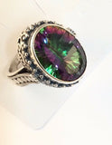 Sterling Silver 925 Oval Faceted Mystic Topaz Ring. Size 9 Bali Jewelry