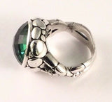 Sterling Silver 925 Round Cushion Green Quartz Filigree Size 9 Ring Bali Jewelry