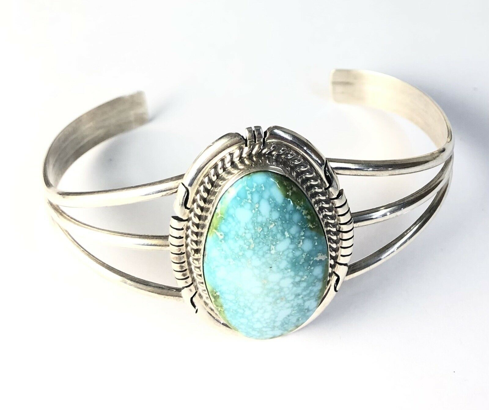 Native American Silver Bracelets : Turquoise Stones in Stamped Silver  Bracelet | Joe Wilcox Indian Den