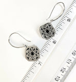 Sterling Silver 925 Filigree Square Faceted Onyx Dangle Earrings Bali Jewelry