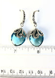 Sterling Silver 925 Marquise Blue Topaz Filigree Dangle Earrings Bali Jewelry