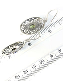Sterling Silver 925 Long Oval Faceted Peridot Filigree Dangle Earrings