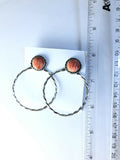 Native American Sterling Silver Navajo Spiny Oyster Shell Hoop Earrings.