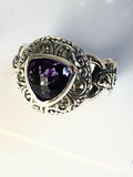 Sterling Silver 925 Triangular Cushion Amethyst Ring Size 7 Bali Jewelry R1