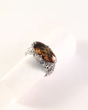 Sterling Silver 925 Oval Cushion Cut Citrine Filigree Size 7 Ring Bali Jewelry