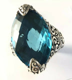 Sterling Silver 925 Marquise Blue Topaz Filigree Size 6 Ring Bali Jewelry