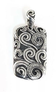 Sterling Silver 925 Bali Swirl Waves Rectangular Pendant. Bali Jewelry