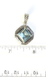 Sterling Silver 925 Square Blue Topaz Reversible Filigree Pendant Bali Jewelry