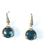 Sterling Silver 925 Round Blue Topaz Filigree Dangle Earrings Bali Jewelry
