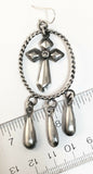 Native American Sterling Silver Cross Long Dangle Earrings.