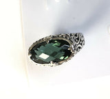 Sterling Silver 925 Oval Cushion Green Quartz Filigree Size 8 Ring Bali Jewelry