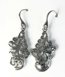Sterling Silver 925 Filigree Floral Leaf Design Earrings Bali Jewelry